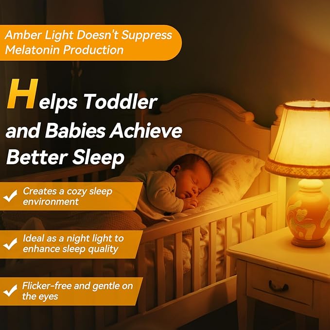 Neporal 1800K Amber Sleep Light Bulbs 2PK, 99.96% Blue Blocking Soft Warm Light Bulbs,9W 60 Watt Equivalent, A19 Amber Night Light E26 for Bedroom and Baby Nursery Light