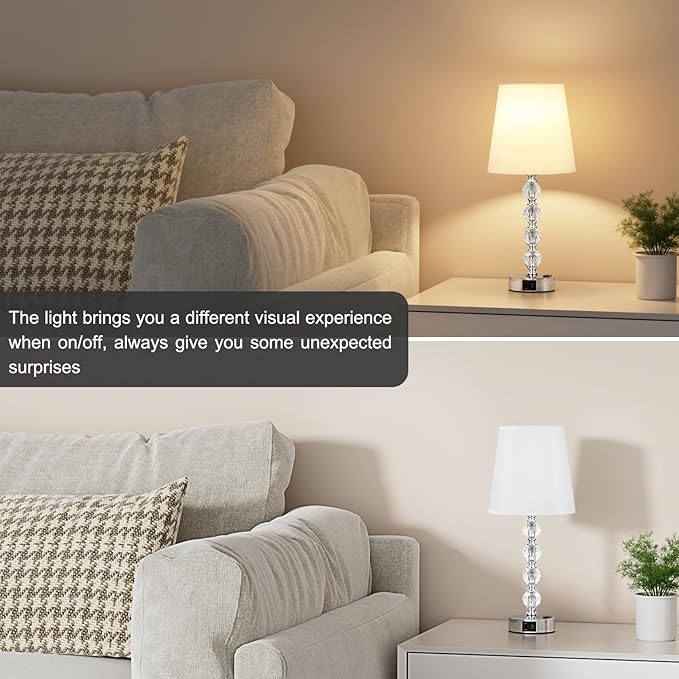 Acaxin Crystal Table Lamp Set of 2 for Bedroom/Living Room, 17.5in (White)