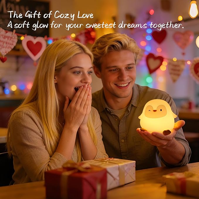 Penguin Silicone Night Light, 50H/12H Long Battery Life Touch Lamp with 30-Min Auto-Off Timer, Soft Dimmable Glow for Baby Kids Toddler Bedroom, Cute Easter Gift for Children