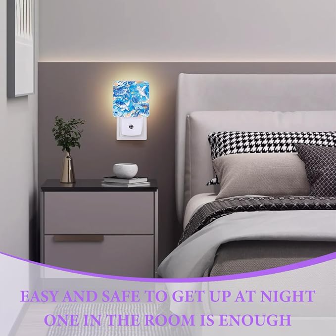 Sea Turtle Night Light,Sea World Plug-in Night Lights with Dusk-to-Dawn Sensor for Bedroom,Bathroom and Living Room Sleep Friendly lamp 0.5w