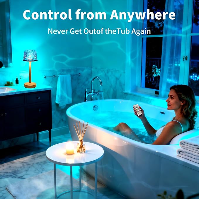 Spa-Like Shower Lamp, Waterproof Bathroom Lamp, Rechargeable Shower Light with Touch & Remote Control, with 16 Color Ocean Wave Projector, Cordless Light for Inside Shower/Bathtub