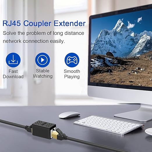 3 PCS Gigabit RJ45 Coupler, Ethernet Extender Connector in Line Coupler for Cat8/Cat7/Cat6/Cat5e/Cat5 Ethernet Cable Extender Adapter Female to Female (Black)