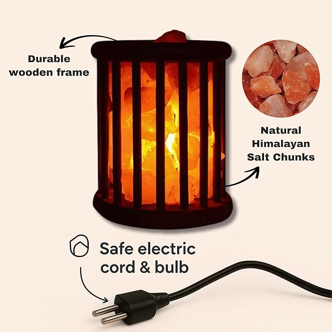 Himalayan Pink Salt Lamp Cage – 7"(D) × 8.5"(H) Heated Rock Lamp for Relaxation, Detox & Home Spa