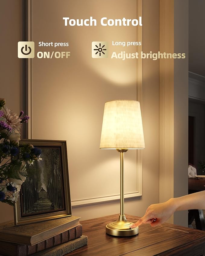 Battery Operated Lamp, 8000mAh, Ambient Light, Touch Control, Dimmable, Portable, 2700K, LED, Wireless, Rechargeable, Battery Operated, Desk Lamp, Kitchen Lamp, Fabric Shade, for Dining Room, Bedroom