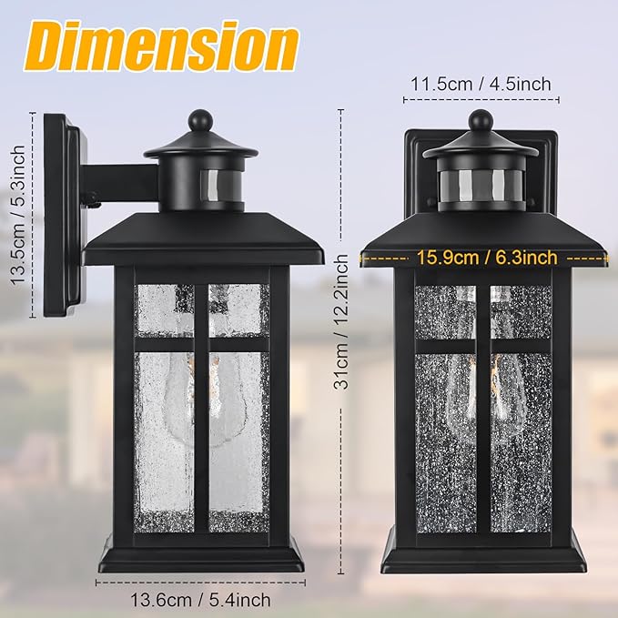 Outdoor Wall Light Motion Sensor - Updated Dusk to Dawn Outdoor Lighting, Exterior Light Fixture, Black Porch Lights & Outdoor Light for House Garage Entryway