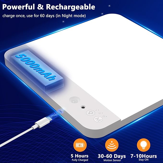 Rechargeable Closet Lights Motion Sensored - 7.8in Magnetic Battery Operated Ceiling Lights with Remote, Wireless Waterproof Shower Light Indoor for Shower Bathroom Pantry Stairs Hallway