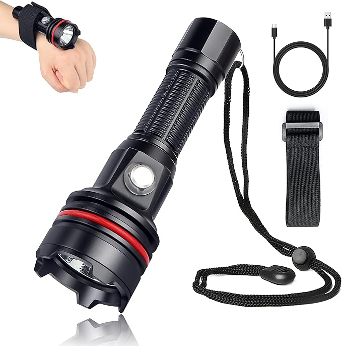 14S 2000 Lumens Underwater Flashlight with Hook and Loop Straps - 6 Modes Super Bright Diving Torch, USB-C Rechargeable, IP68 328FT for Dive Light Scuba Diving, Night Diving & Snorkeling