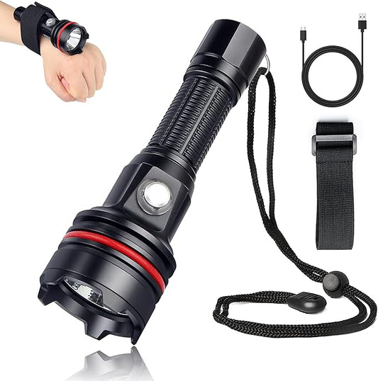 14S 2000 Lumens Underwater Flashlight with Hook and Loop Straps - 6 Modes Super Bright Diving Torch, USB-C Rechargeable, IP68 328FT for Dive Light Scuba Diving, Night Diving & Snorkeling