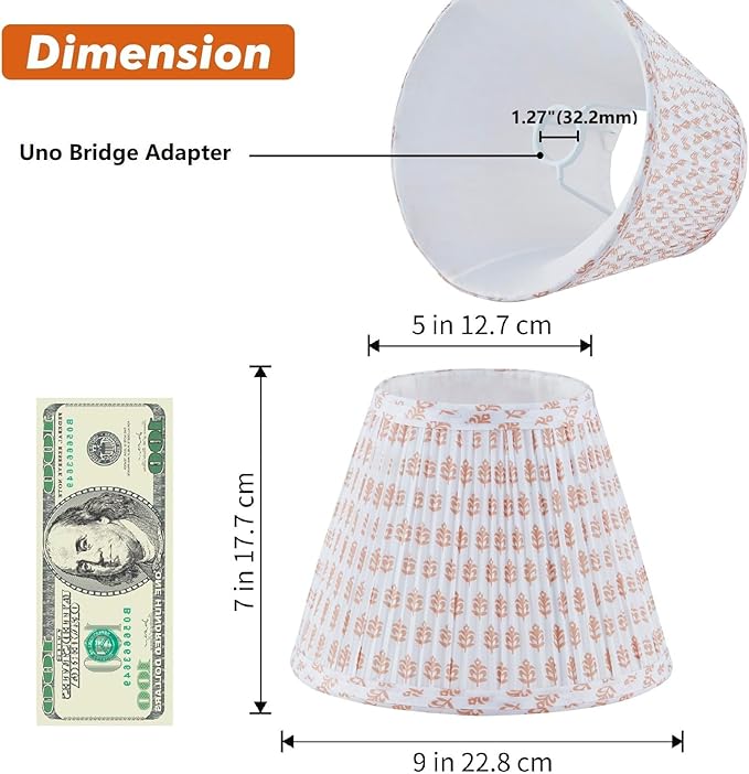 Uno Lamp Shade,Drum Pleated Lamp Shades 5" Top x 9" Bottom x 7" Slant Height,Barrel Small Replacement Lampshade (Uno Fitter), Fabric Lampshades Table lamp Shades Bottle Lamp Shade,1 Pack(Brown Floral)