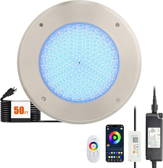 VINGLI 10in LED Swimming Pool Light 54W 120V RGBW Color with 3 Control Way (App/Remote/Manual Controller) for Inground Pools,IP68 Waterproof,50 FT Cord