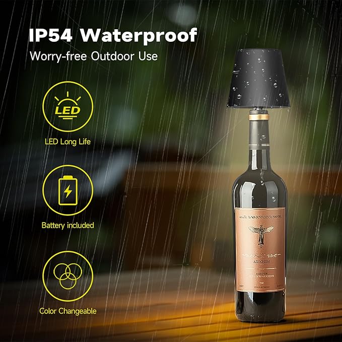 2025 New Wireless Bottle Lamp - LED Bottle Lights for Liquor & Wine Bottles, Cordless Lampshade, Whiskey Bottle Top Light, Bottle Stopper Night Light Kit, Rechargeable RGB Remote & Touch-Dimmable