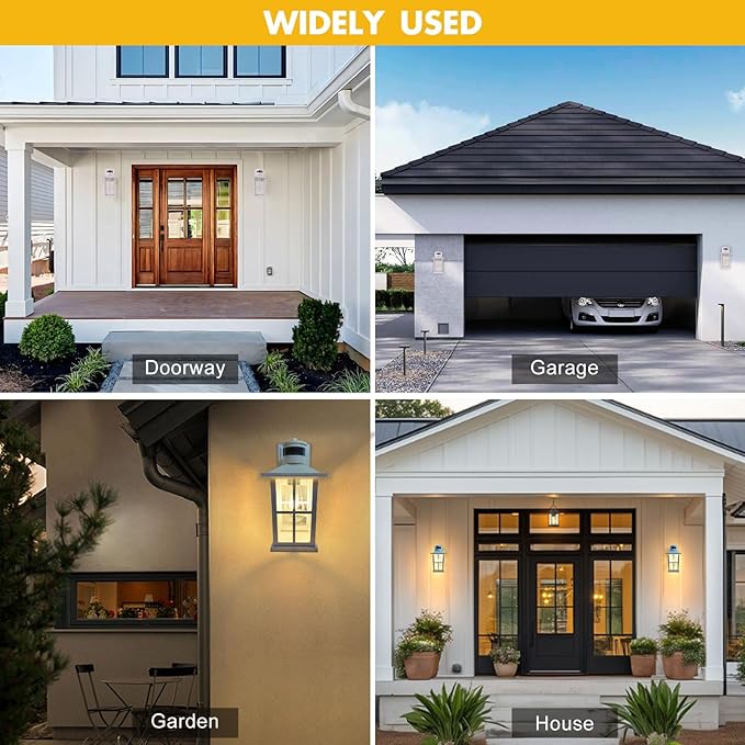 Outdoor Motion Sensor Light, Black Exterior Wall Lighting Fixtures,Dusk to Dawn Motion Sensor Outdoor Lights, Waterproof Front Porch Light Lantern for Garage, Patio. (White, 2 Pack)