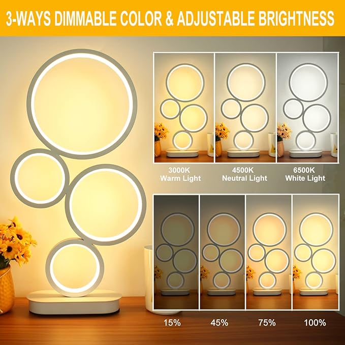 LED Table Lamp, Modern Bedside Lamps for Nightstand, 18W Dimmable LED Desk Lamp, 3 Color Nightstand Lamp Desk Light Reading Lamp for Living Room, Bedroom, Office, Study and Work - White