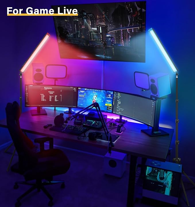 2 Pack LED Video Light Stick Kit with 62.99'' Tripod Stand/Color Filter, Dimmable 2500K-8500K Bi-Color Studio Light Wand Photography Lighting for Video Recording/Game Streaming/Photo/YouTube