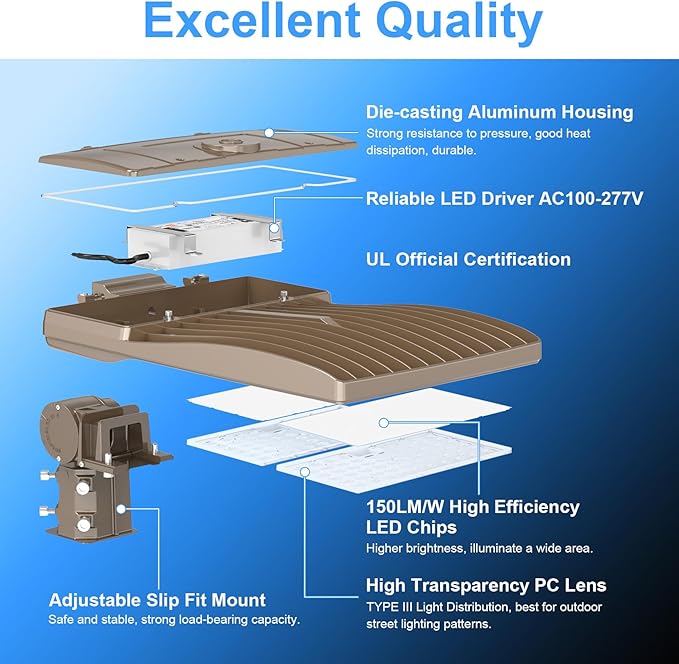 400W LED Parking Lot Light UL Listed 60000LM Outdoor Street Area Lighting with Dusk to Dawn Photocell ETL DLC Listed LED Pole Lights 100-277V IP65 5000K LED Shoebox Commercial Light for Yard, Roadway