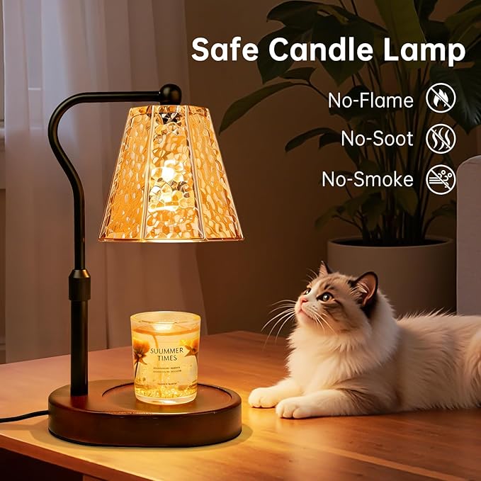 Candle Warmer lamp with Timer Dimmer,Electric Candle Warmer, Vintage Flower Lotus lamp,Compatible with Various Candles, Gifts for Mom Women,Candle Lamp for Bedroom Home Decor (Amber-Retro)