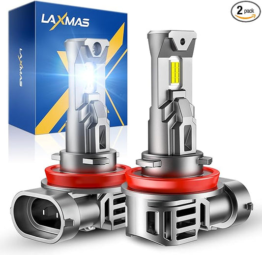 Laxmas H11 LED Bulbs, 32000LM Brightness 6500K Cool White H11 Fog Light, wireless H11/H8/H9 Fog Lights with 15000RPM Cooling Fan, IP67 Waterproof, Plug-N-Play,Pack of 2