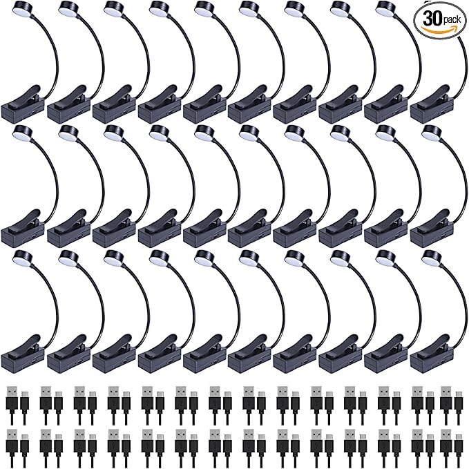 KunHe 30 Pack Rechargeable Book Light Bulk Clip-On Reading Lights for Books in Bed Long-Lasting 3 Modes & 3 Brightness Levels Compact USB Charging Mini Booklights for Kids Book Lovers Bulk Gifts