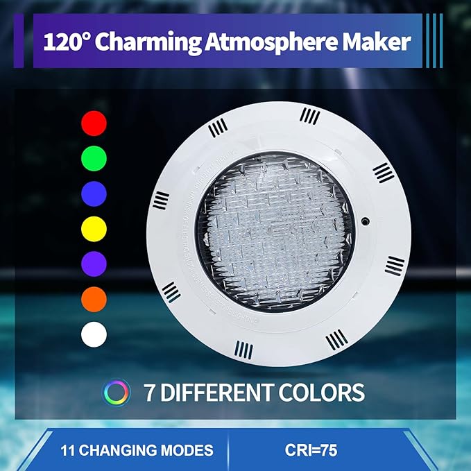 45W 12V LED Pool Light 2500LM RGB Color-Changing Waterproof IP68 Underwater LED Lights 120° Swimming Pool Fountain Pond Colorful Lamp with Remote Controller