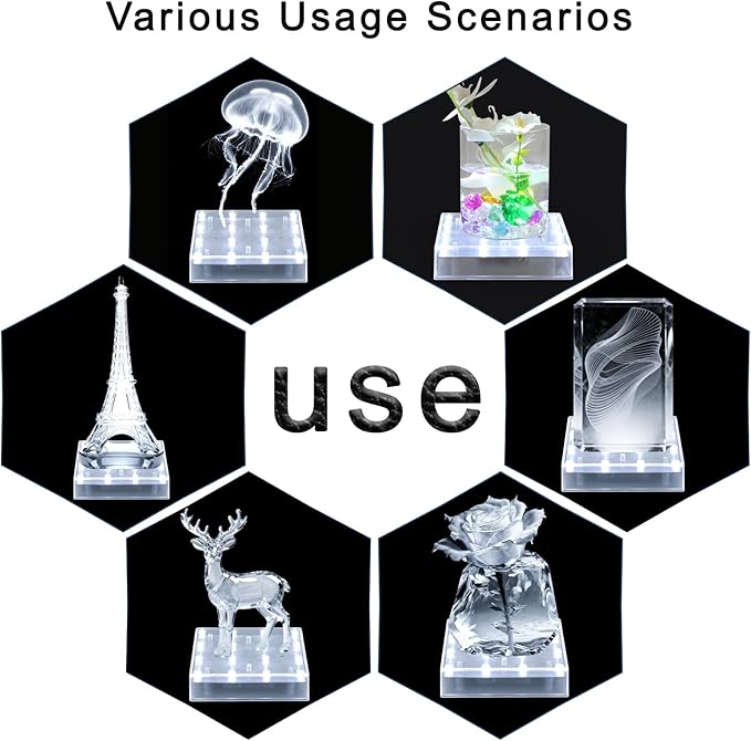 LARDUX Led Light Base - 5 inch Square Lights Display Stand for Effiel Tower Vase Crystal Glass Art LED Pedestal Base - Charging USB or Battery Powered