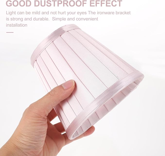 Beaupretty Clip On Lamp Shade, Small Pleated Lampshade, Pink Lamp Shade for Chandelier Table Lamp Decor