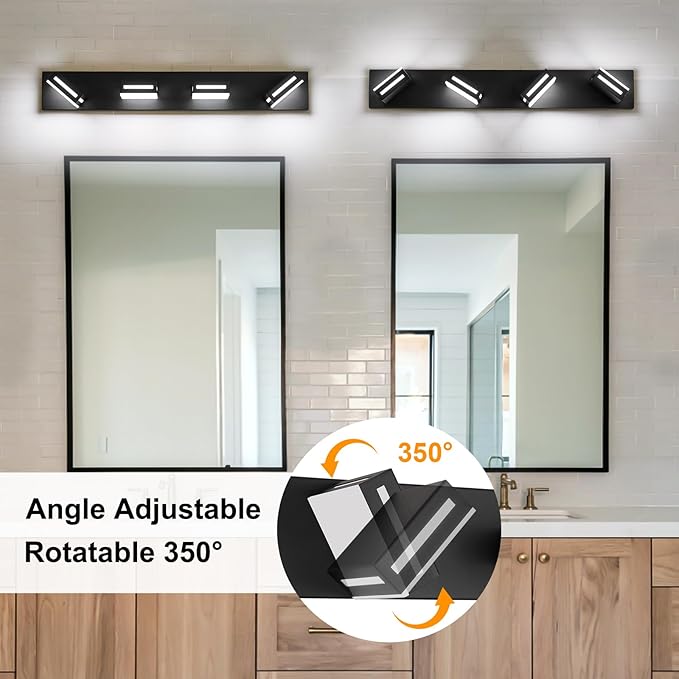 30-Inch 4-Light LED Modern Black Bathroom Vanity Light Fixtures Over Mirror, Bathroom Lighting Fixtures with Cool White 6000K, Vanity Wall Lights for Bath Restroom Powder Room
