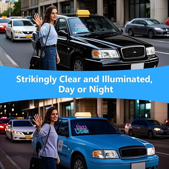 LED Light Sign for Car, Taxi Windshield Light Sign, USB Car LED Display with Suction Cups, Taxi Indicator Lights, USB Plug, Dual-Color Conversion, Improve Night Visibility (2pc A)