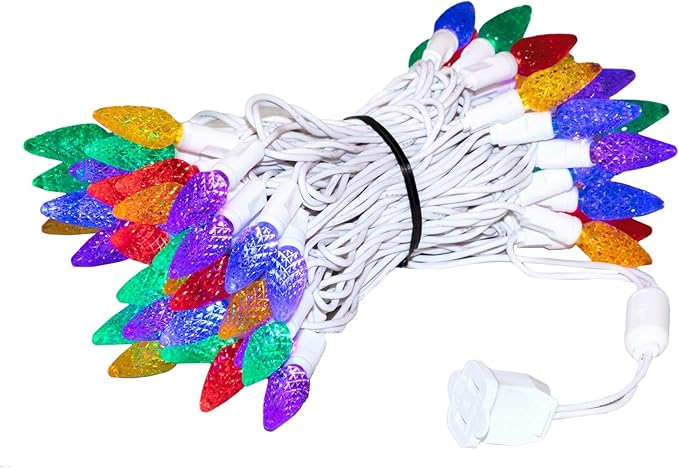 Novelty Lights 24FT 70 LED C6 Christmas String Lights, Outdoor Commercial Grade Tree Decorations, Permanent LED Lights (Rainbow)