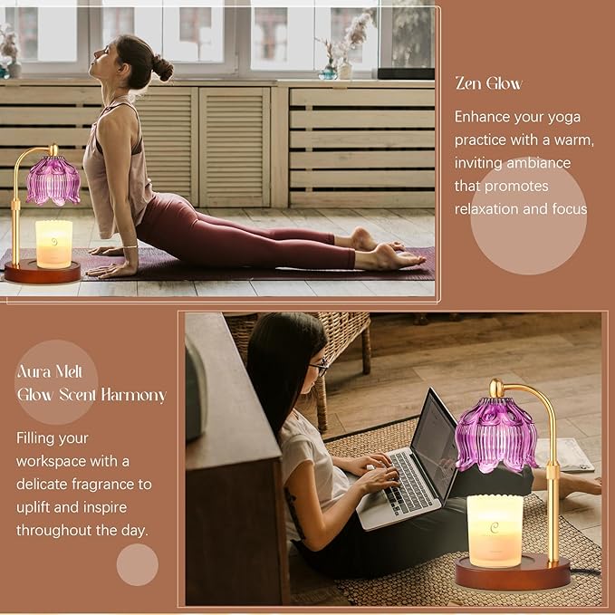 Adjustable Flower Candle Warmer Lamp with Timer, Lotus Tulip Glass Warmer Light for Jar Candles, Electric Wax Warming Melter, Gifts for Women Mom, Vintage Bedroom Decor