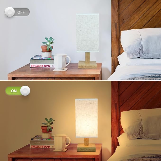 Small Bedside Table Lamps Set of 2, Minimalist Nightstand Lamp Set of 2 with Square Fabric Linen Shade, Mini Reading Night Stand Desk Lamp Set for Bedroom, Living Room, Office 4.3in
