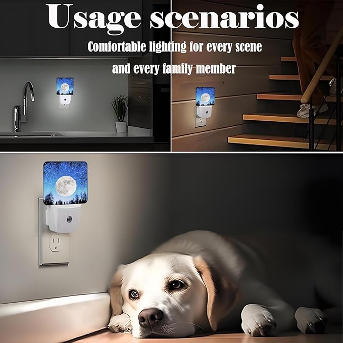 Fantasy Full Moon Night Light,Plug Into Wall for Boys Girls Bedroom Decorative Square Night Light Lamp 0.5w Sleep Friendly