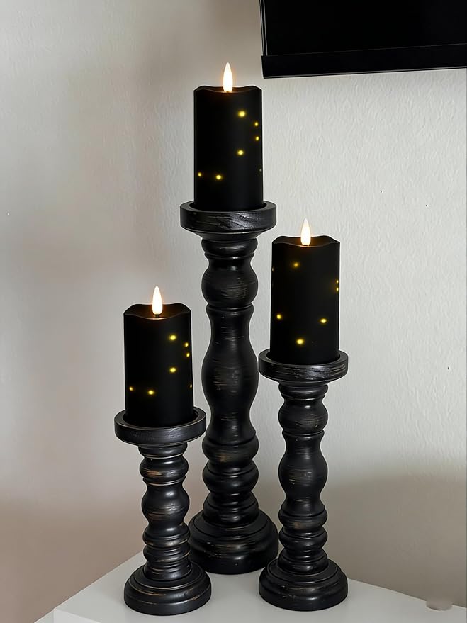 5 Packs Flameless Candles, Black Battery Operated Candles, Black LED Candles with Remote, Realistic Flickering Dancing Flame, Outdoor Waterproof for Halloween Party Outdoor Garden