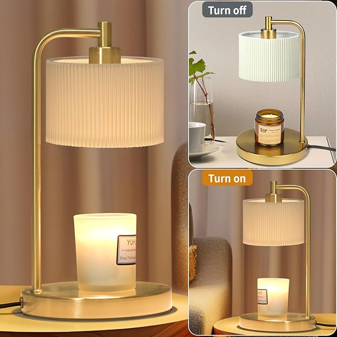 Candle Warmer Lamp with Timer, Dimmable Candle Wax Warmer Electric Candle Lamp for Scented Candles with Bulbs, Christmas Gifts House Warming Gifts Home Decor (Gold)
