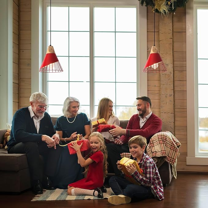 Farmhouse Pendant Light 9.4ines, 2 Packs- Red Industrial Kitchen Pendant Lights for Kitchen Island, Bar, Bedroom, Office, Library