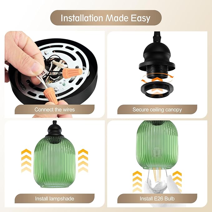 BoostArea Modern Pendant Light Fixtures, Industrial Hanging Ceiling Lamp with Clear Glass Shade, Farmhouse Black Pendant Lighting for Kitchen Island Decor Living Room Hallway Bedroom Dining（2 Pack）