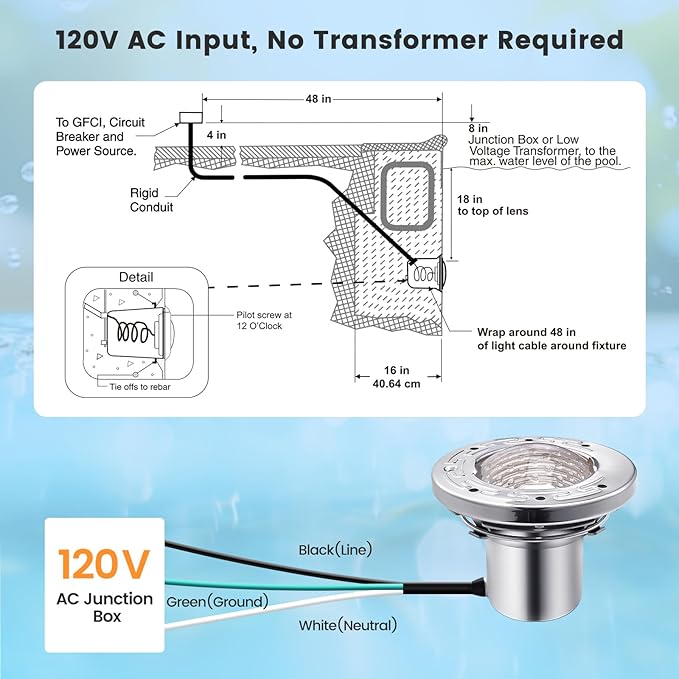 SURAIELEC 6 Inch Small LED Spa Light for Inground Pool, 120V AC 10W Underwater Pool Light, Cool White 6000K, Fits Pentair and Hayward Wet Niches, IP68 Waterproof, 100 FT Cord