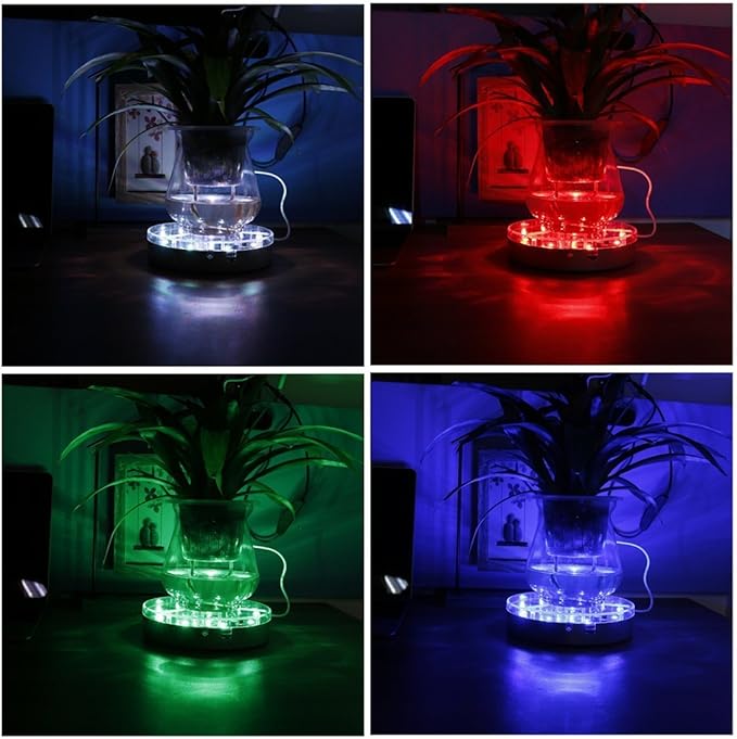 LED Light Base for Glass Art - 6 Inch RGB 16 Colors LED Vase Base with Remote Control for 3D Display | Battery Operated LED Light Wedding Centerpieces Pedestal for Glass Art Figurines