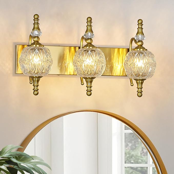 Modern Crystal Bathroom Vanity Lights Fixtures Over Mirror Gold Vintage 3-Lights 20 Inch Bathroom Light Fixtures Glass Crystal Vanity Lights