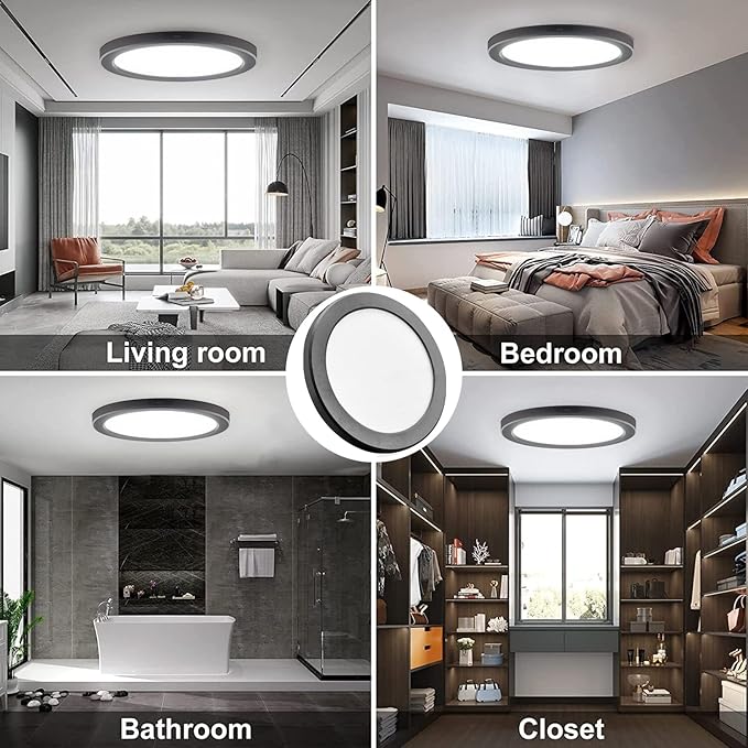11" Flush Mount Ceiling Light Dimmable with ETL CERT, 5000K Black LED Ceiling Lights Ultra Thin Round Ceiling Light Fixture for Bedroom, Bathroom,Kitchen, Hallway,Basement,Closet,1Pack