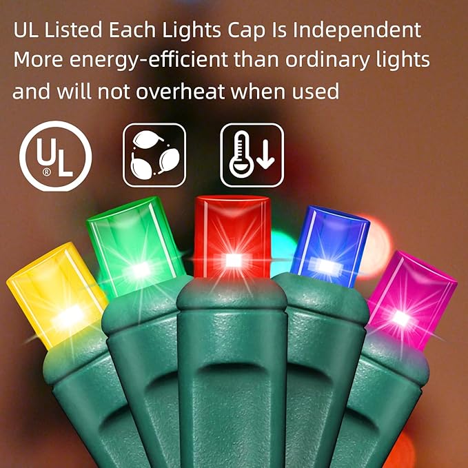 LAMPHOME 600LED (12pk of 50L) String Lights,LED Christmas Lights, 6" SPACING,Green Wire,Multicolour