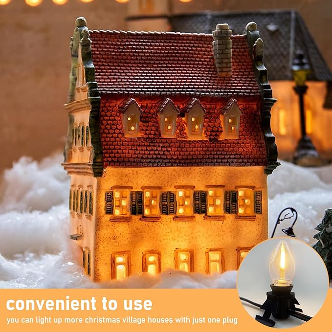 Accessory Cord with 3 LED Light Bulbs, 7.5FT Cord with On/Off Switch, C7 Socket Clip Lights for Halloween Pumpkin, Christmas Village House, Night Lights, Blow Mold, Holiday Ceramic Trees, Black