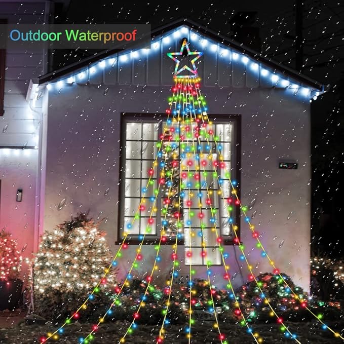 ZTX Christmas Outdoor Tree Light,Christmas Decorations Lights with 8 Lighting Modes,Waterfall Christmas Tree Lighting for Xmas,Halloween,Wedding,Party,New Year Gifts(Multicolor)