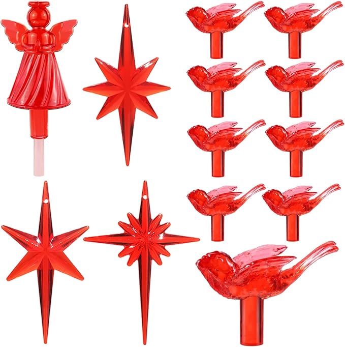 117Pcs Ceramic Christmas Tree Red Cardinal Bird Replacement Lights Bulbs and 1 Angel/3Stars Topper Ornament for Ceramic Tree Décor - Medium Plastic Pegs.