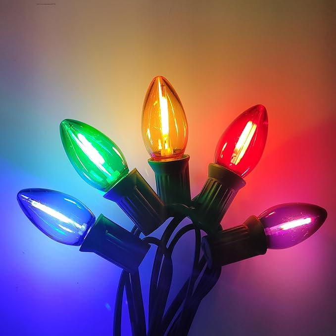 C7 LED Christmas Light Bulbs, 25 Pack Multicolor Replacement Bulbs, Shatterproof Edison C7 LED Light Bulb for Christmas Lights Night Light Chandelier Holiday Decor, E12 Candelabra Base, 0.6 Watt