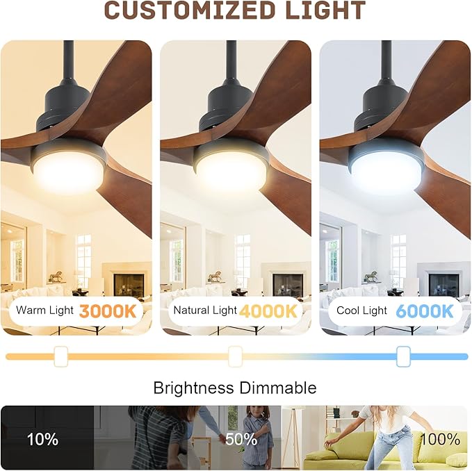 Sofucor Smart Ceiling Fan with Light, 52 Inch Solid Wood Ceiling Fans with Lights and Remote,Work with Alexa/Google, Low Profile Indoor/Outdoor Ceiling Fan, Quiet DC Motor, for Bedroom Patio Farmhouse