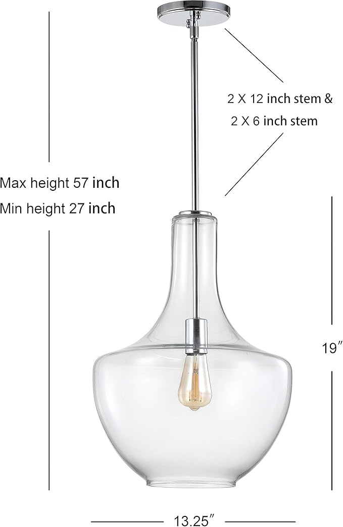 JONATHAN Y JYL6401A Watts 13.25" Glass/Metal LED Pendant Farmhouse Contemporary Dimmable Dining Room Living Room Kitchen Foyer Bedroom Hallway, Chrome/Clear
