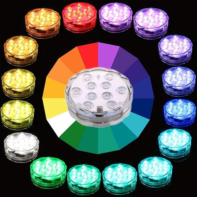 Remote Controlled Submersible Lights, 16 Multi-Colors 4 Modes LED Lights with Battery Powered (4-Pack)