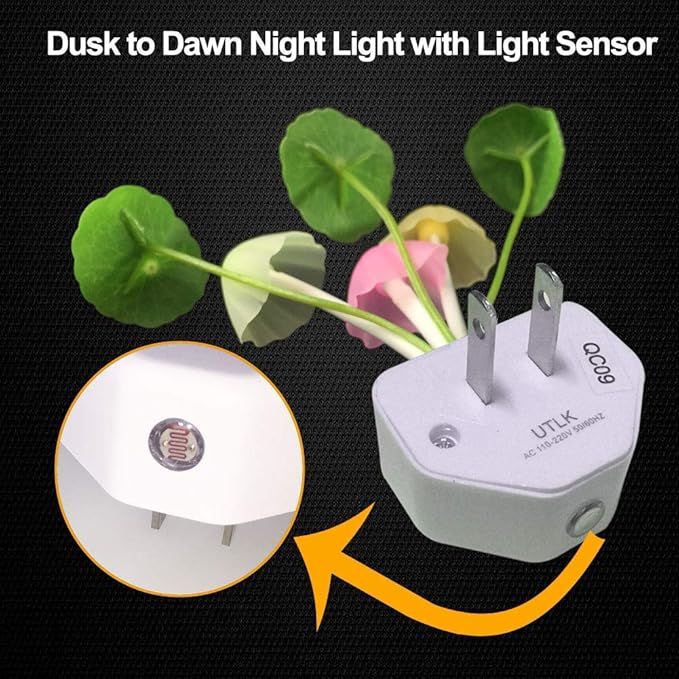 [2 Pack] UTLK Plug in LED Mushroom Night Light Lamp with Dusk to Dawn Sensor, Cut Color Changing Bed Nightlight LED Wall Light