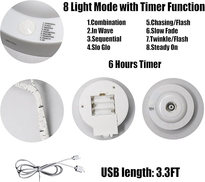 108 LED Birch Tree Lights 20 Inches Artificial Tabletop Fairy Tree Lamp Eight Lighting Modes USB or Battery Operated with Timer Decor for Bedroom Living Room Wedding Christmas Easter (White Light)
