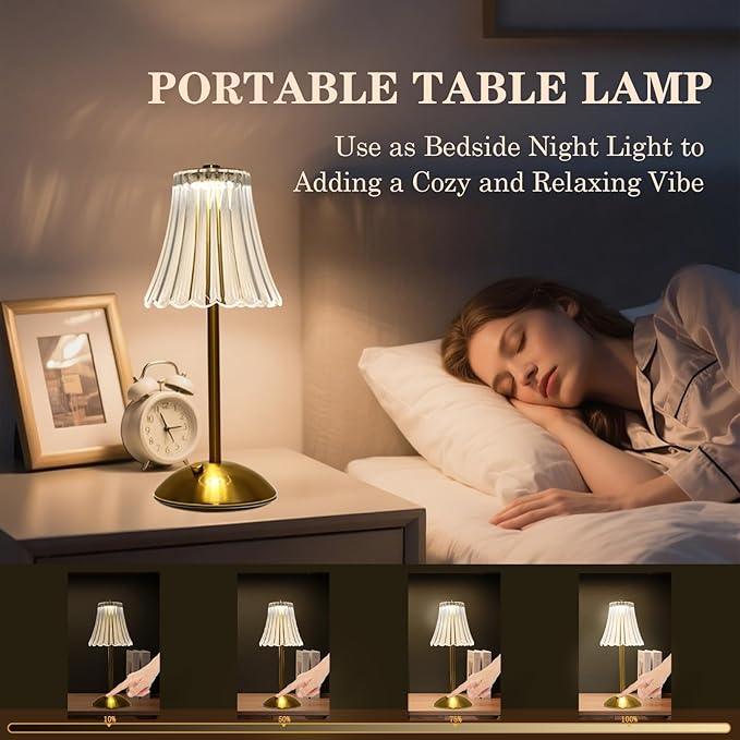 2 Pack Crystal Table Lamp, 5000mAh Rechargeable Battery Lamp with Touch Control, 3 Color Temperatures, Dimmable Brightness, Matte Aluminum Light for Bedroom/Bar/Kitchen/Outdoor, Home Décor